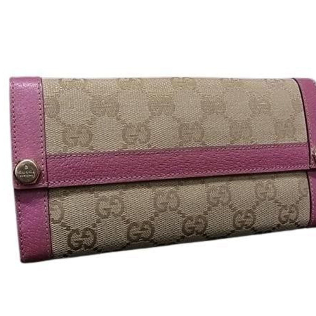 Gucci Brown Pink Gg Canvas Leather Long Wallet (Bi-Fold) (Pre-Owned)