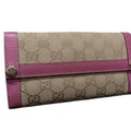 Gucci Brown Pink Gg Canvas Leather Long Wallet (Bi-Fold) (Pre-Owned)