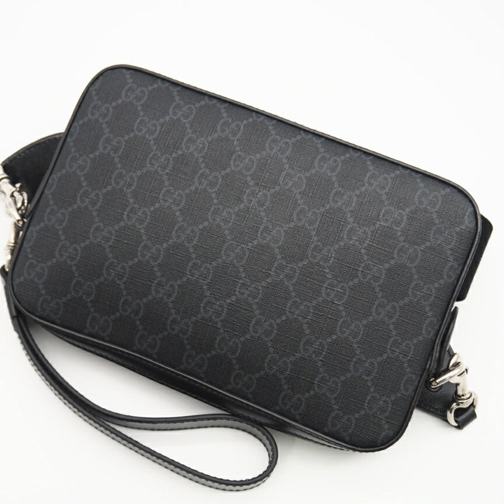Gucci Black Gray Coated Canvas Shoulder Bag (Pre-Owned)