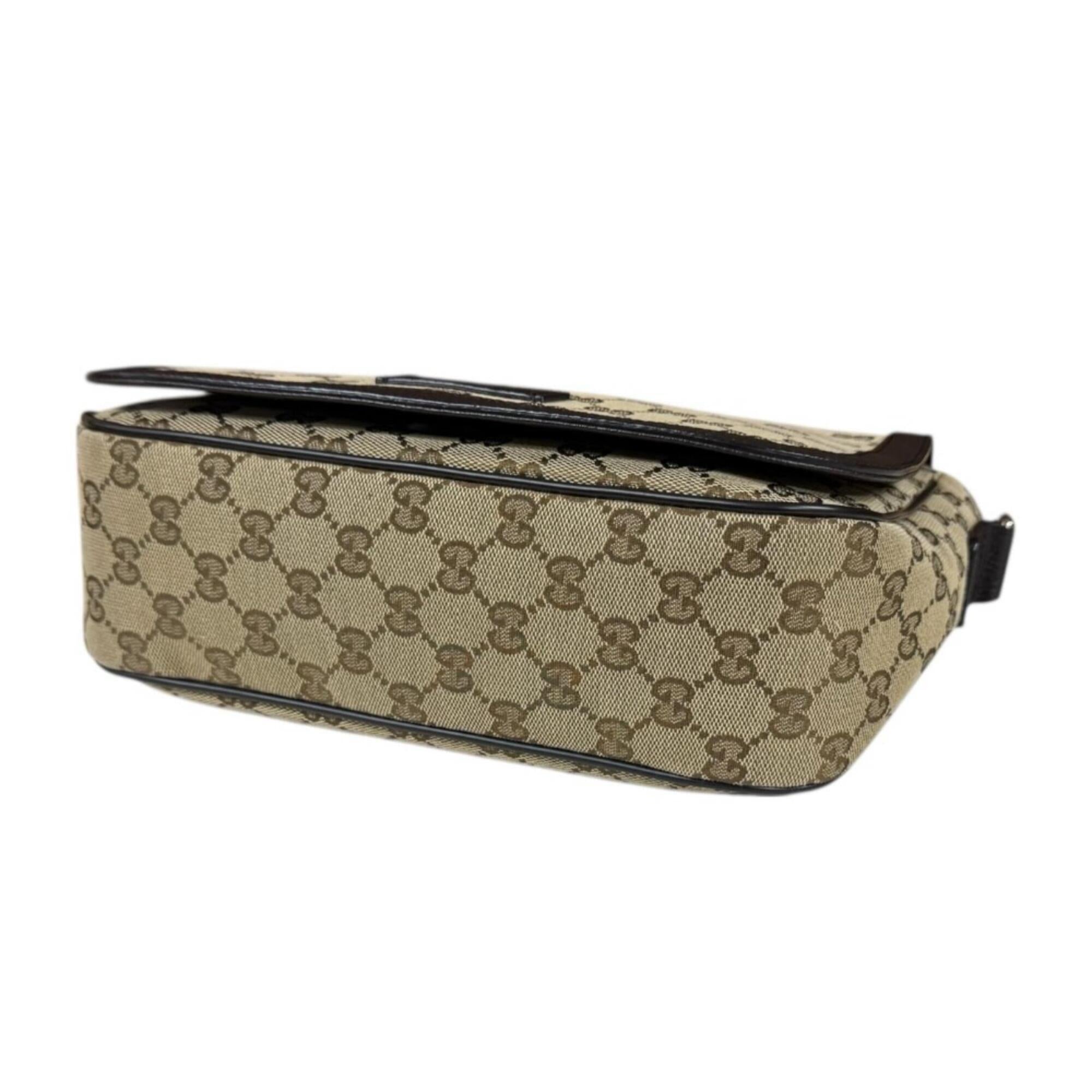 Gucci Beige Dark Brown Gg Canvas Leather Messenger Bag Shoulder Bag (Pre-Owned)