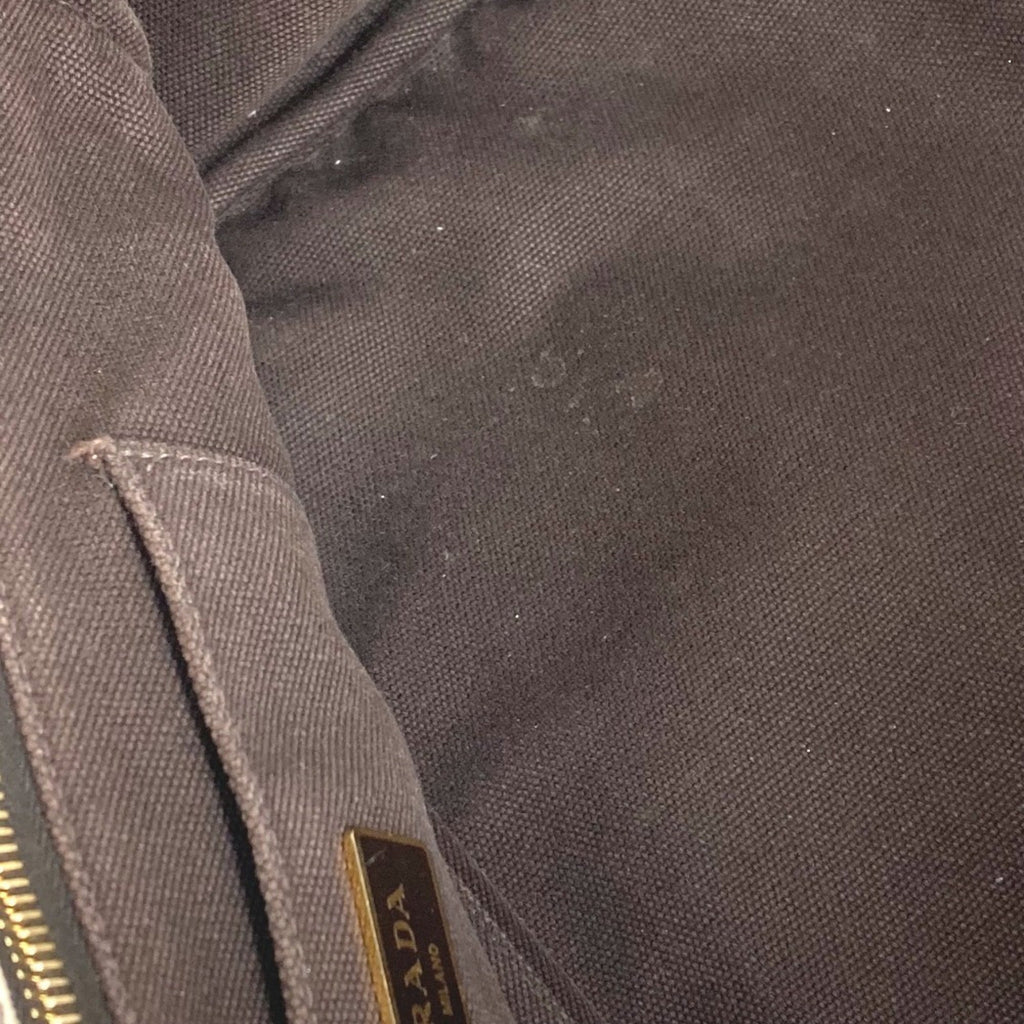 Prada Brown White Canvas Handbag Tote Bag