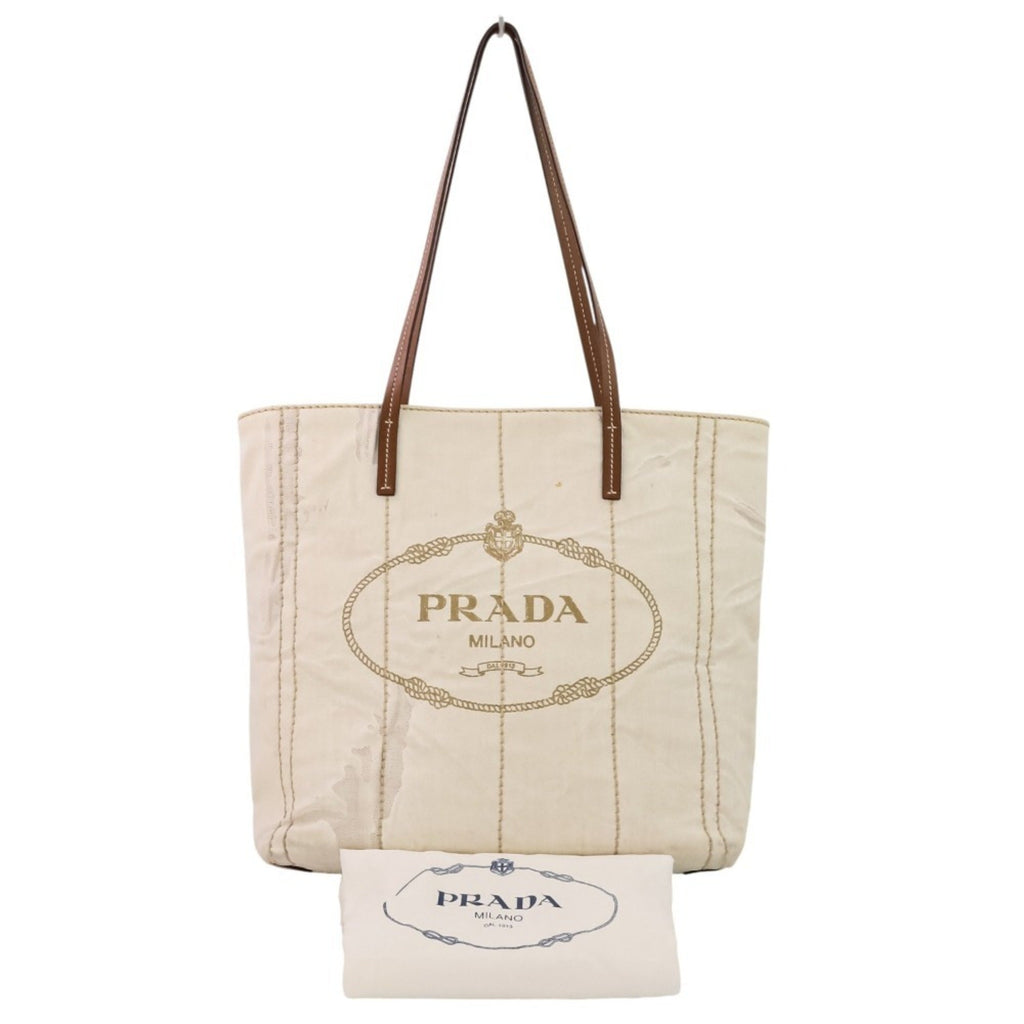 Prada Brown Off-White Coated Canvas Tote Bag