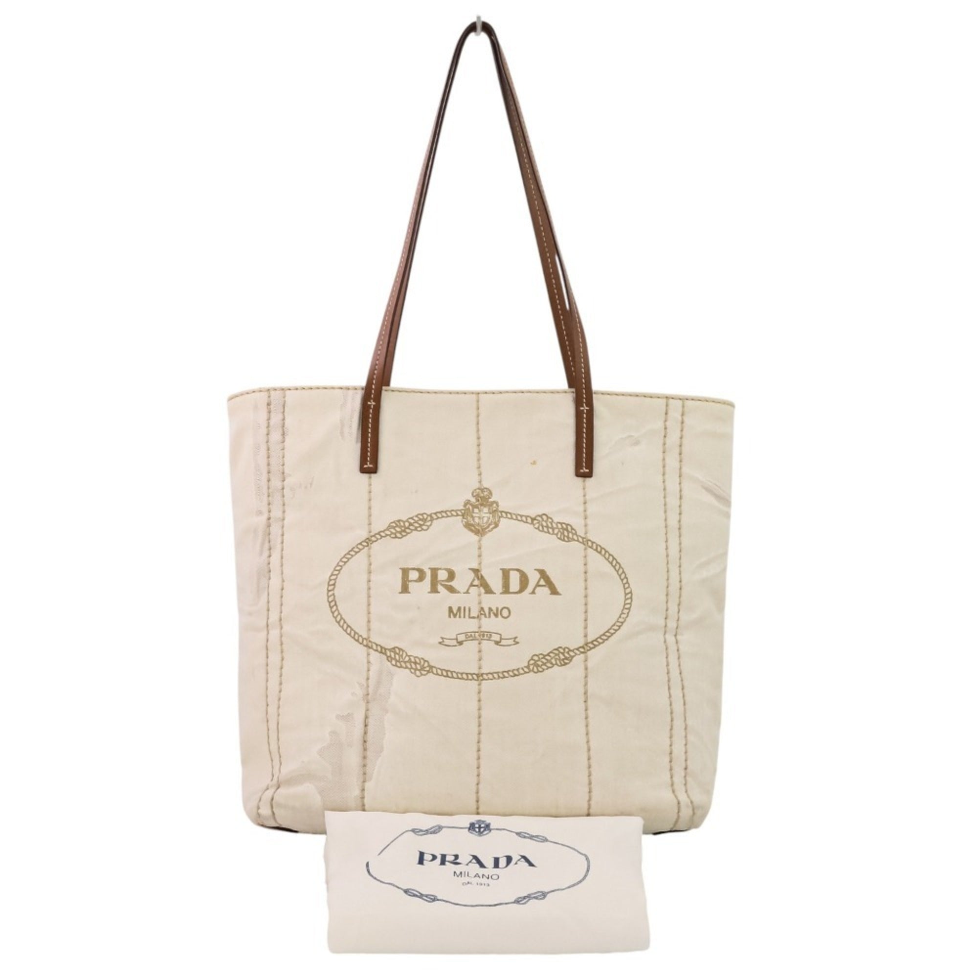 Prada Brown Off-White Coated Canvas Tote Bag