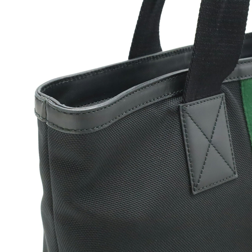 Gucci Sherry Line Black Green Red Color Nylon Canvas Leather Shoulder Bag Tote Bag (Pre-Owned)