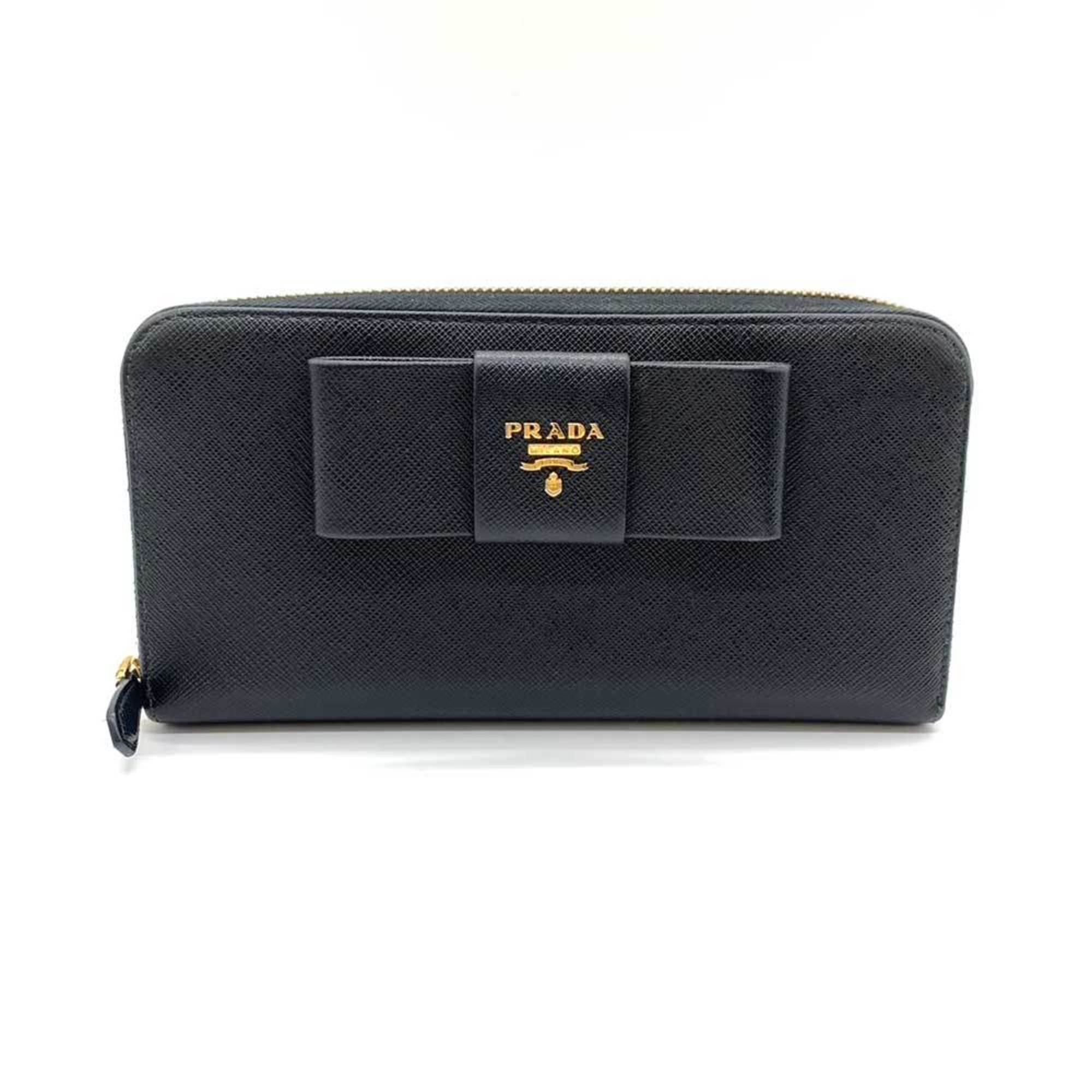 Prada Saffiano Black Saffiano Long Wallet (Bi-Fold)