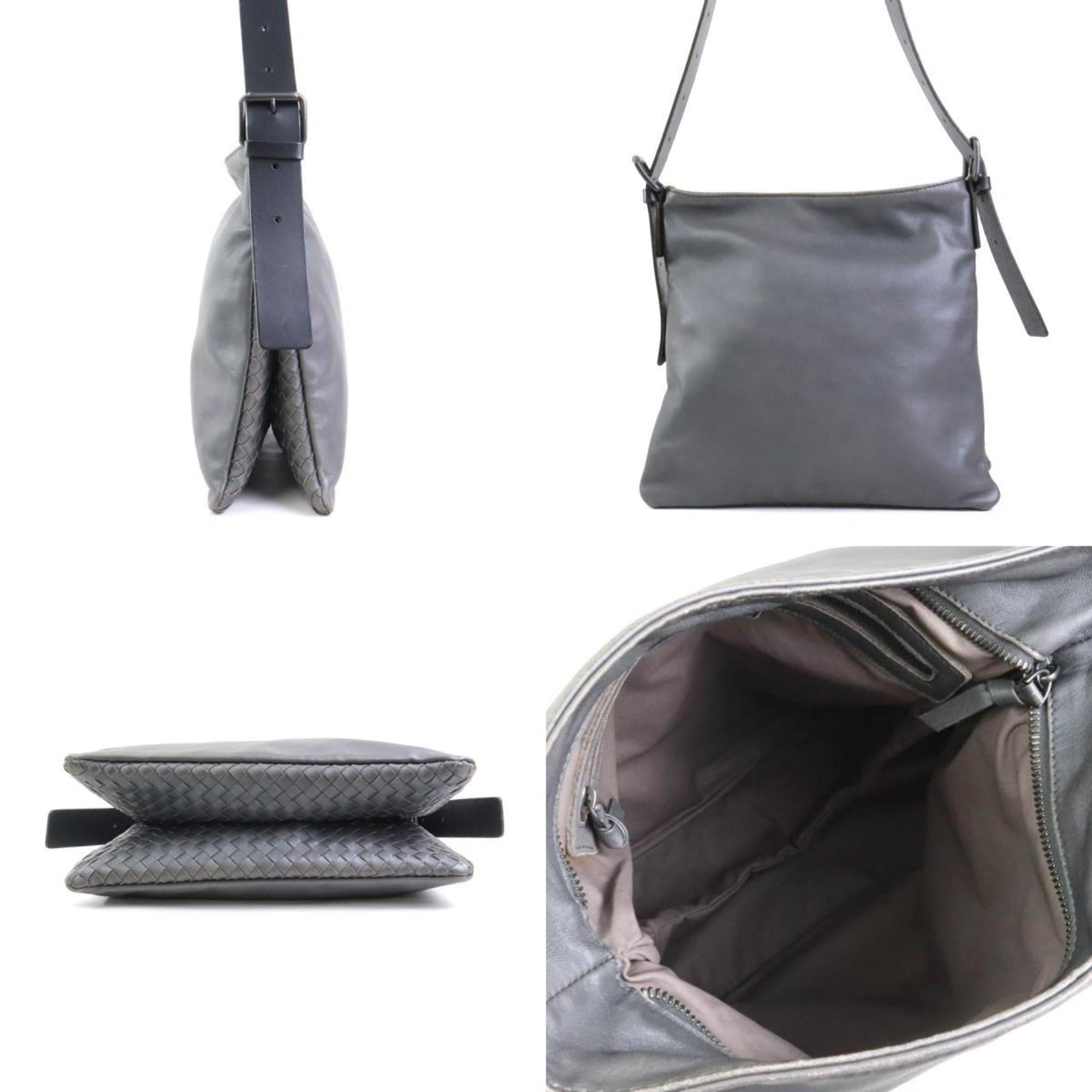 Bottega Veneta Black Gray Leather Shoulder Bag