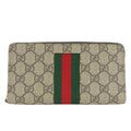 Gucci Beige Dark Brown Green Red Color Gg Supreme Long Wallet (Bi-Fold) (Pre-Owned)