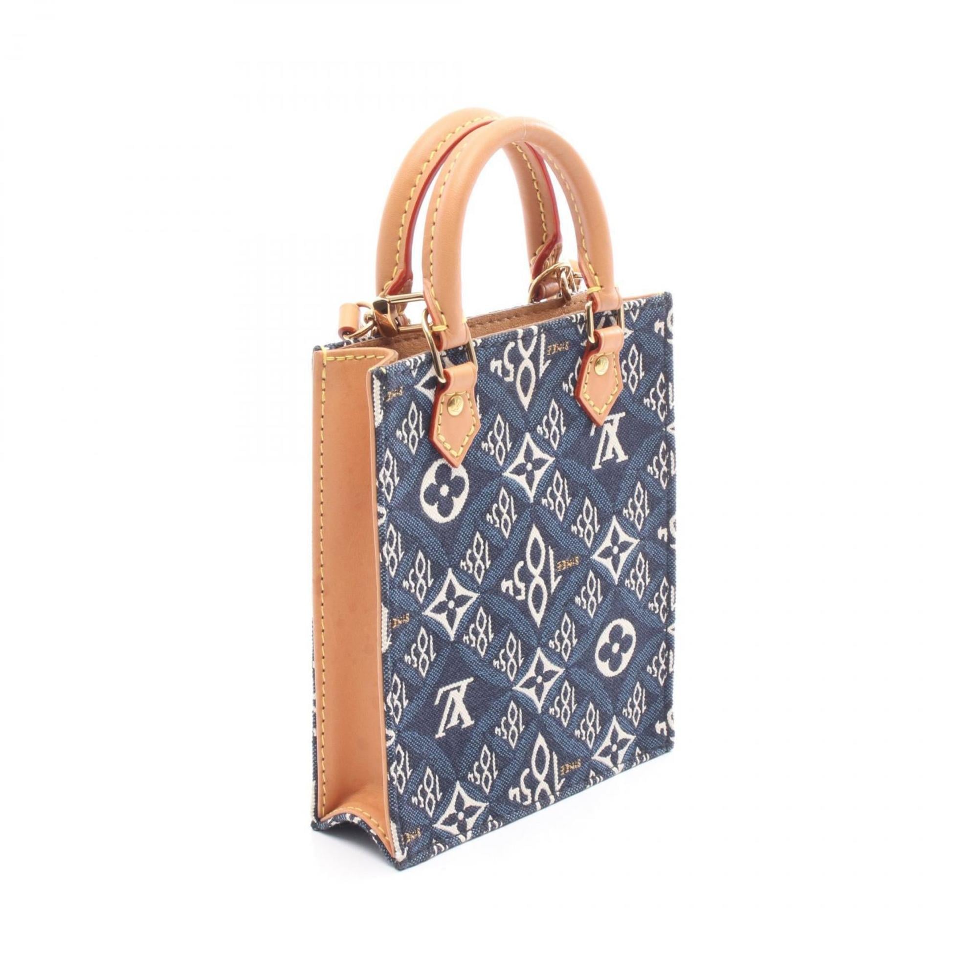 Louis Vuitton Brown Navy White Canvas Leather Monogram Jacquard Handbag