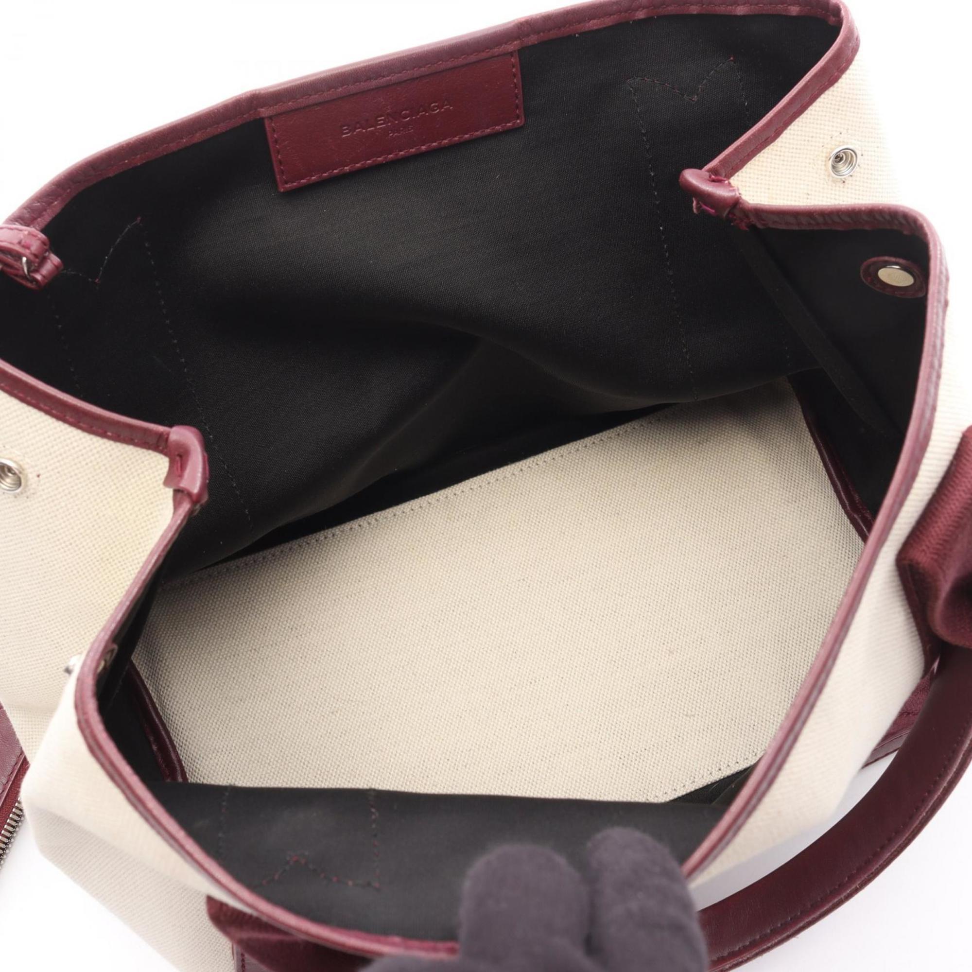 Balenciaga Bordeaux Ivory Canvas Leather Pouch Tote