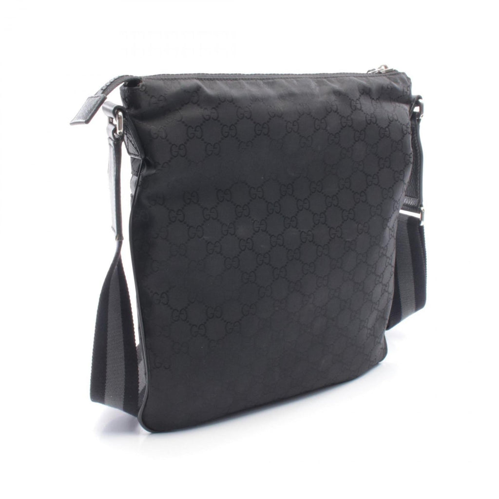 Gucci Black Leather Nylon Canvas Handbag Shoulder Bag (Pre-Owned)