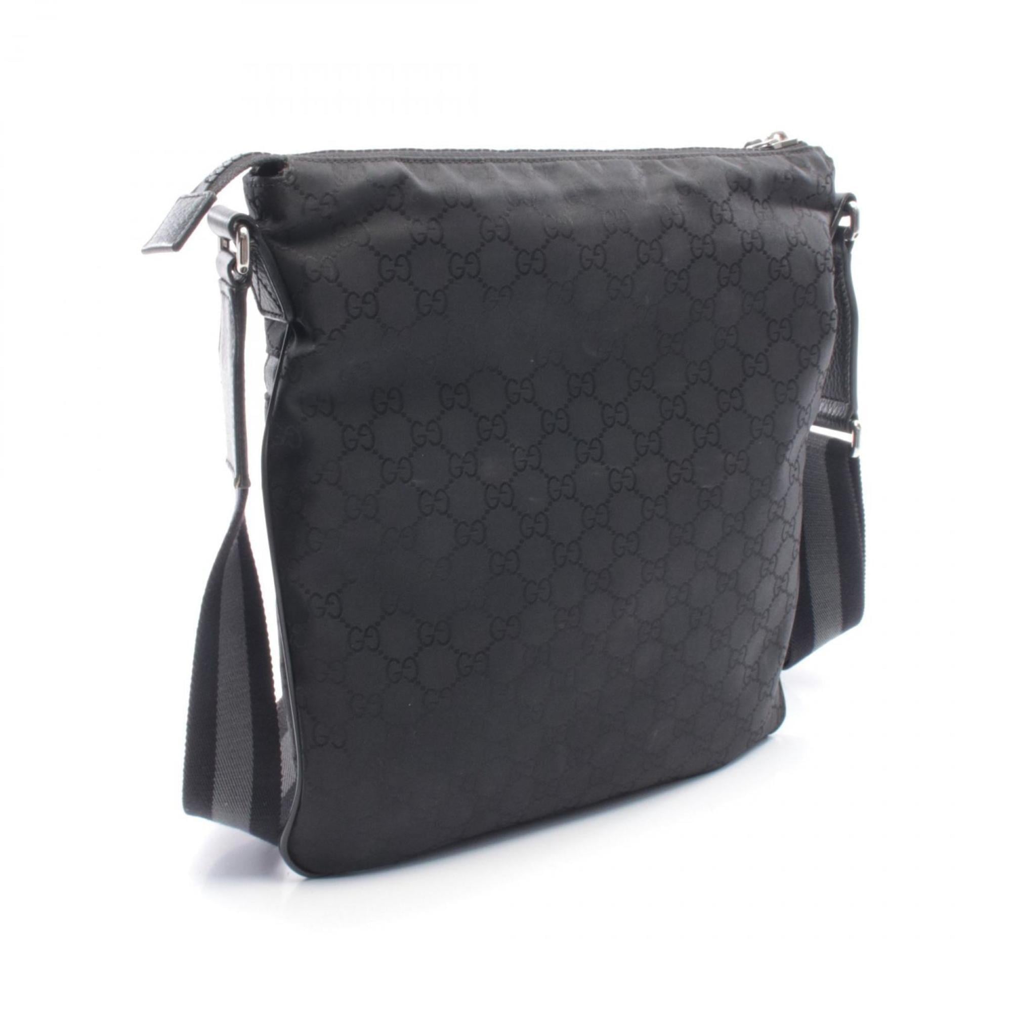 Gucci Black Leather Nylon Canvas Handbag Shoulder Bag (Pre-Owned)
