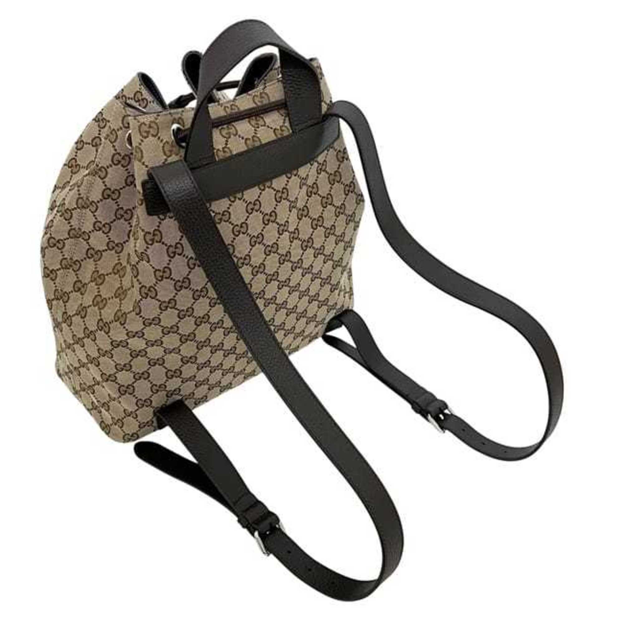 Gucci Beige Brown Brown Gg Gg Canvas Leather Backpack (Pre-Owned)