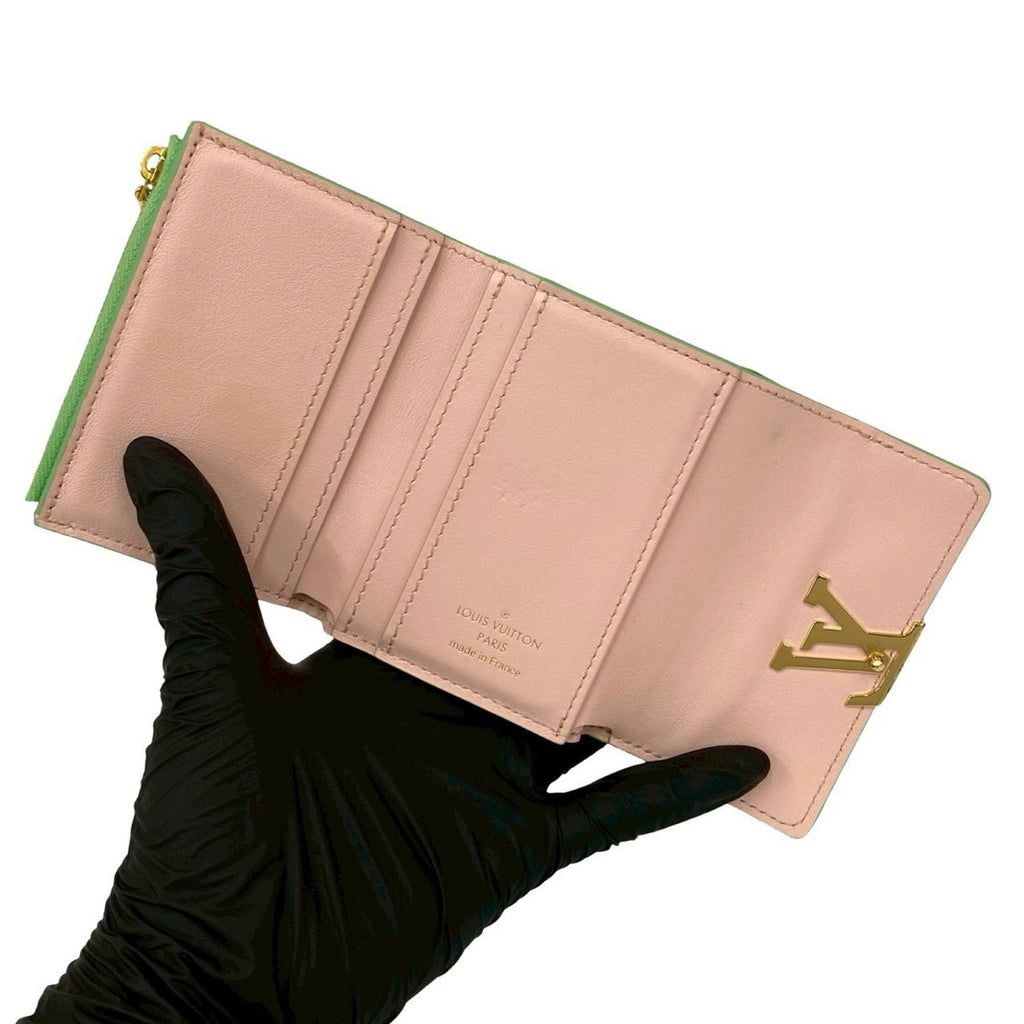 Louis Vuitton Green Pink Leather Wallet (Tri-Fold)