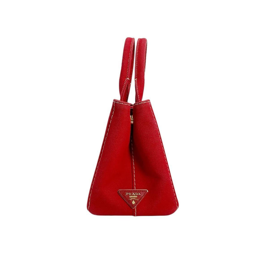 Prada Red Color Canvas Tote Bag