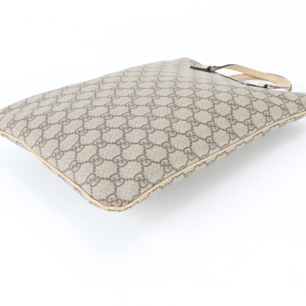 Gucci Beige Leather Coated Canvas Handbag Shoulder Bag Tote Bag (Pre-Owned)