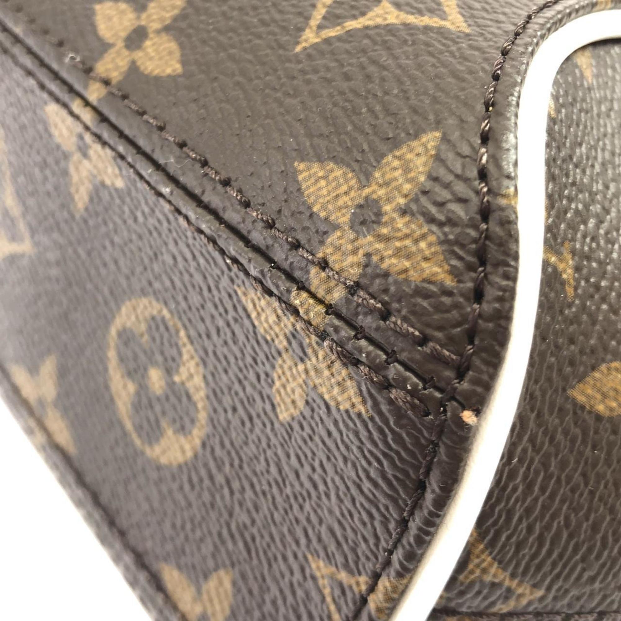 Louis Vuitton Blanc Marron Coated Canvas Leather Handbag Pouch
