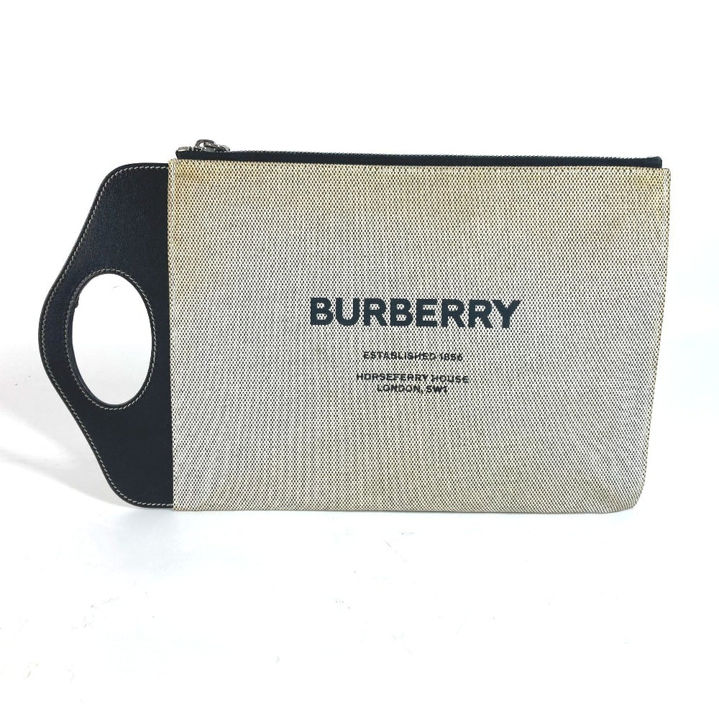 Burberry Black Gray Canvas Leather Clutch Bag Handbag