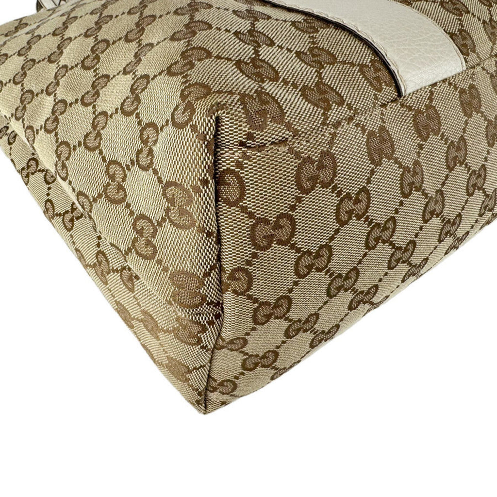 Gucci Beige Brown Ivory Gg Canvas Leather Tote Bag (Pre-Owned)