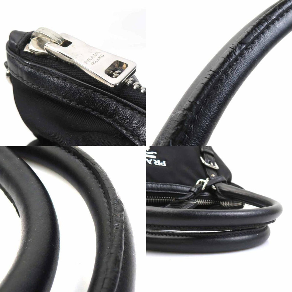 Prada Black Nylon Leather Handbag Shoulder Bag