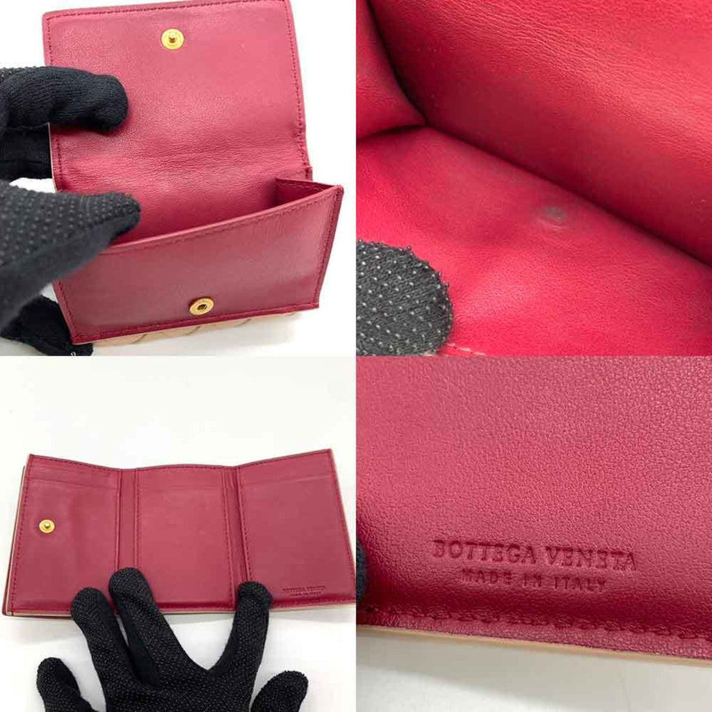 Bottega Veneta Beige Bordeaux Leather Wallet (Tri-Fold)