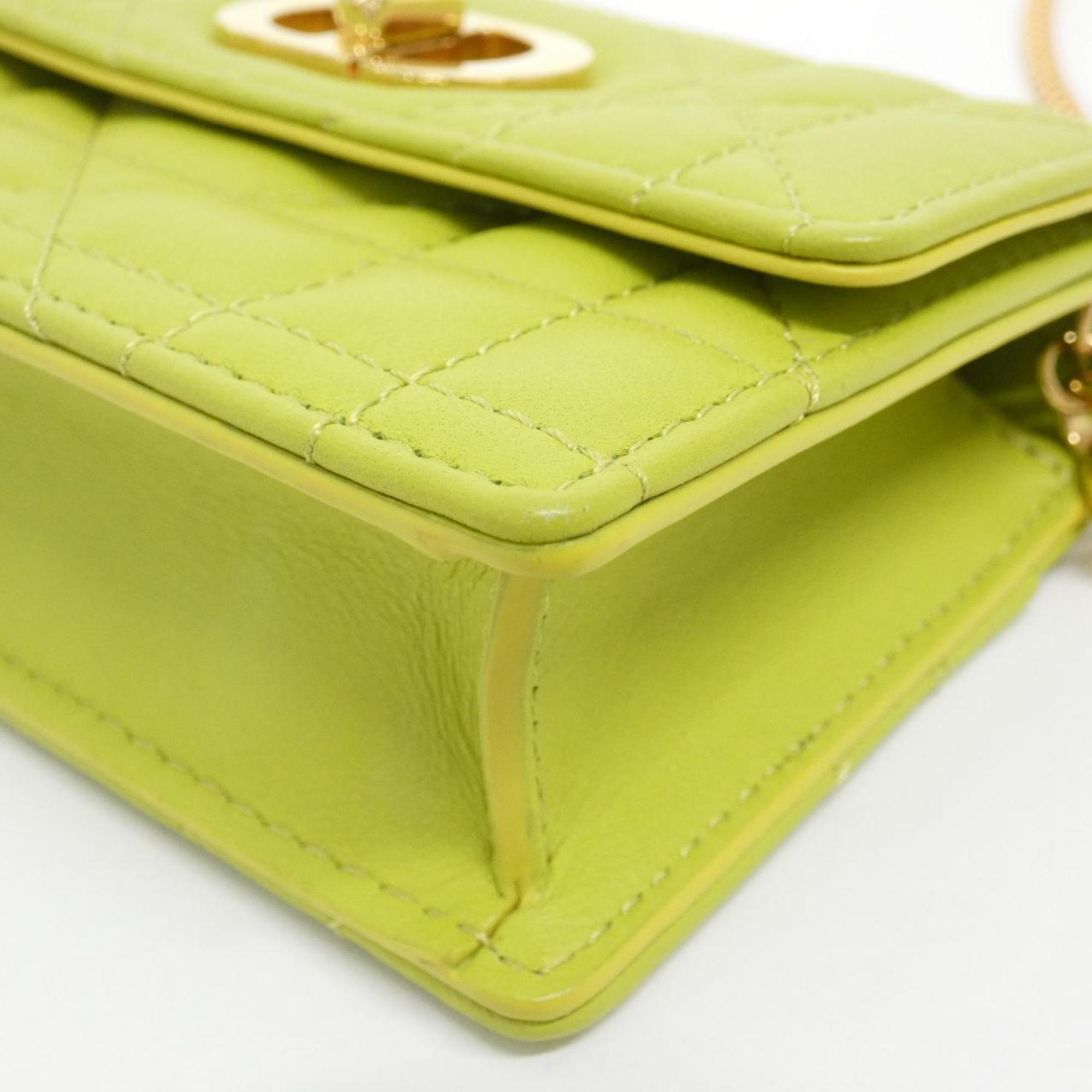 Christian Dior Lime Yellow Leather Shoulder Bag (Pre-Owned)