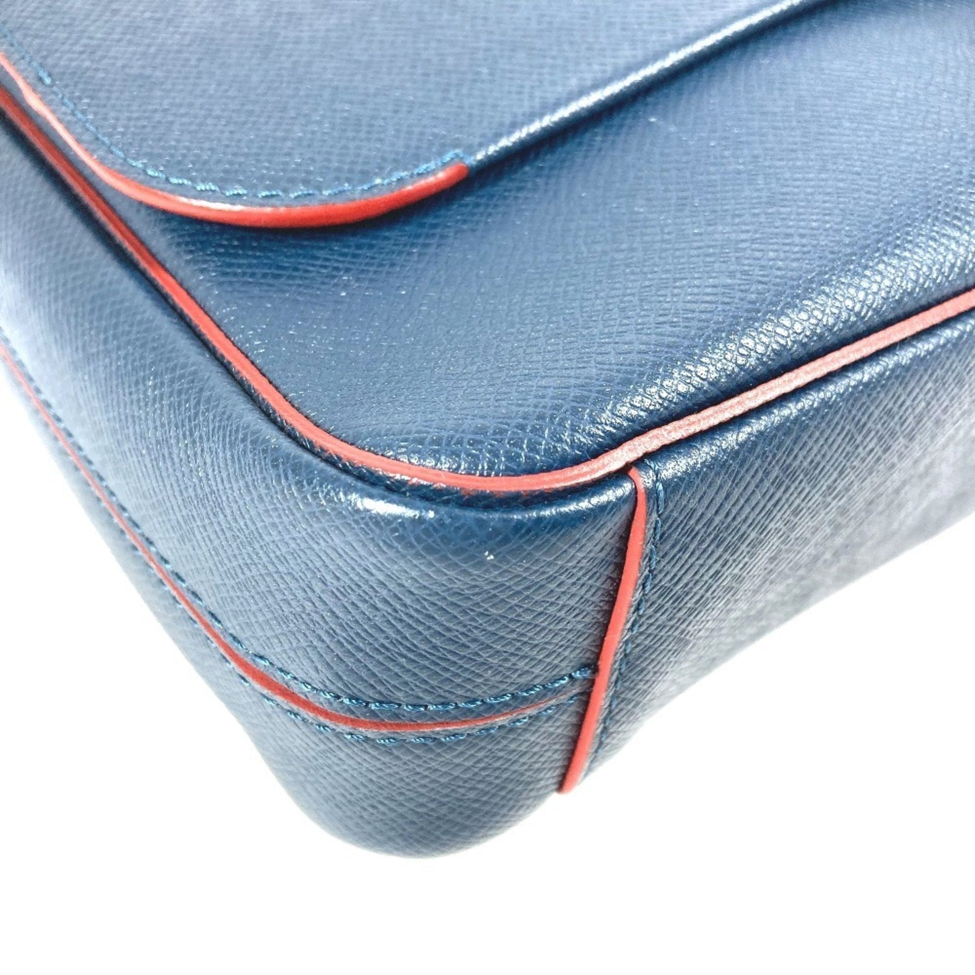 Louis Vuitton Navy Ocean Red Color Taiga Leather Messenger Bag Shoulder Bag