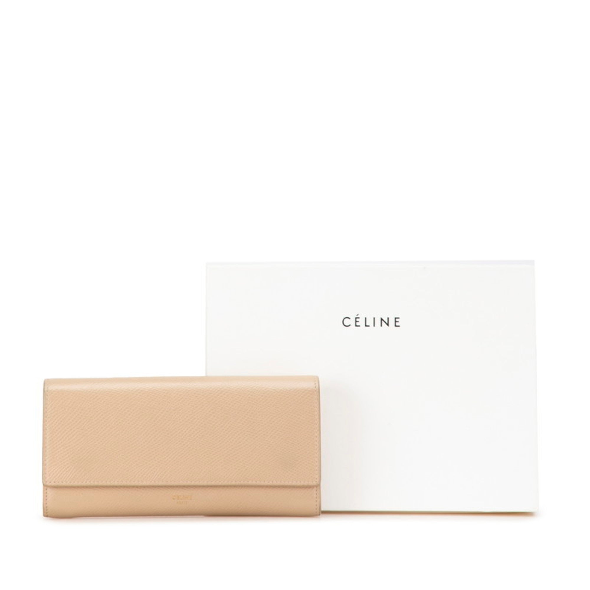 Celine Beige Leather Long Wallet (Bi-Fold)