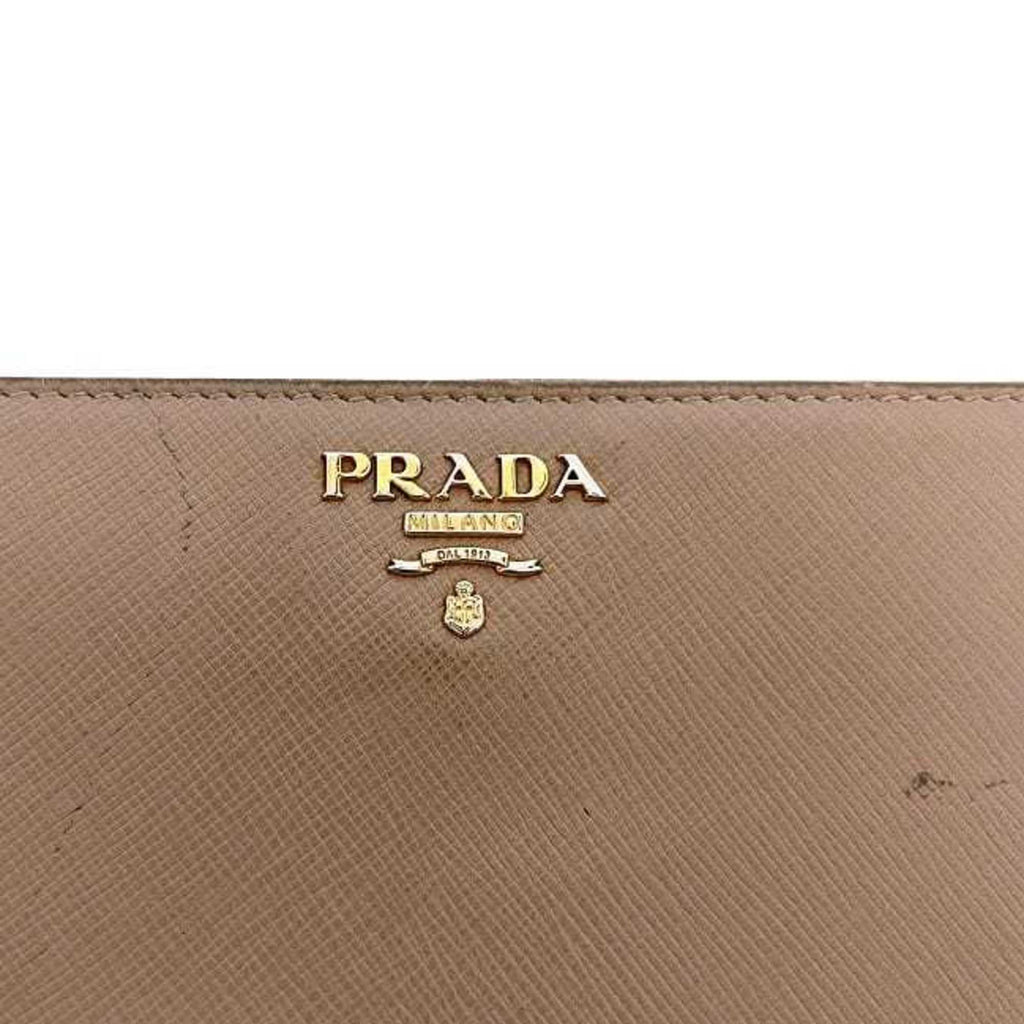 Prada Pink Beige Saffiano Metal Long Wallet (Bi-Fold)