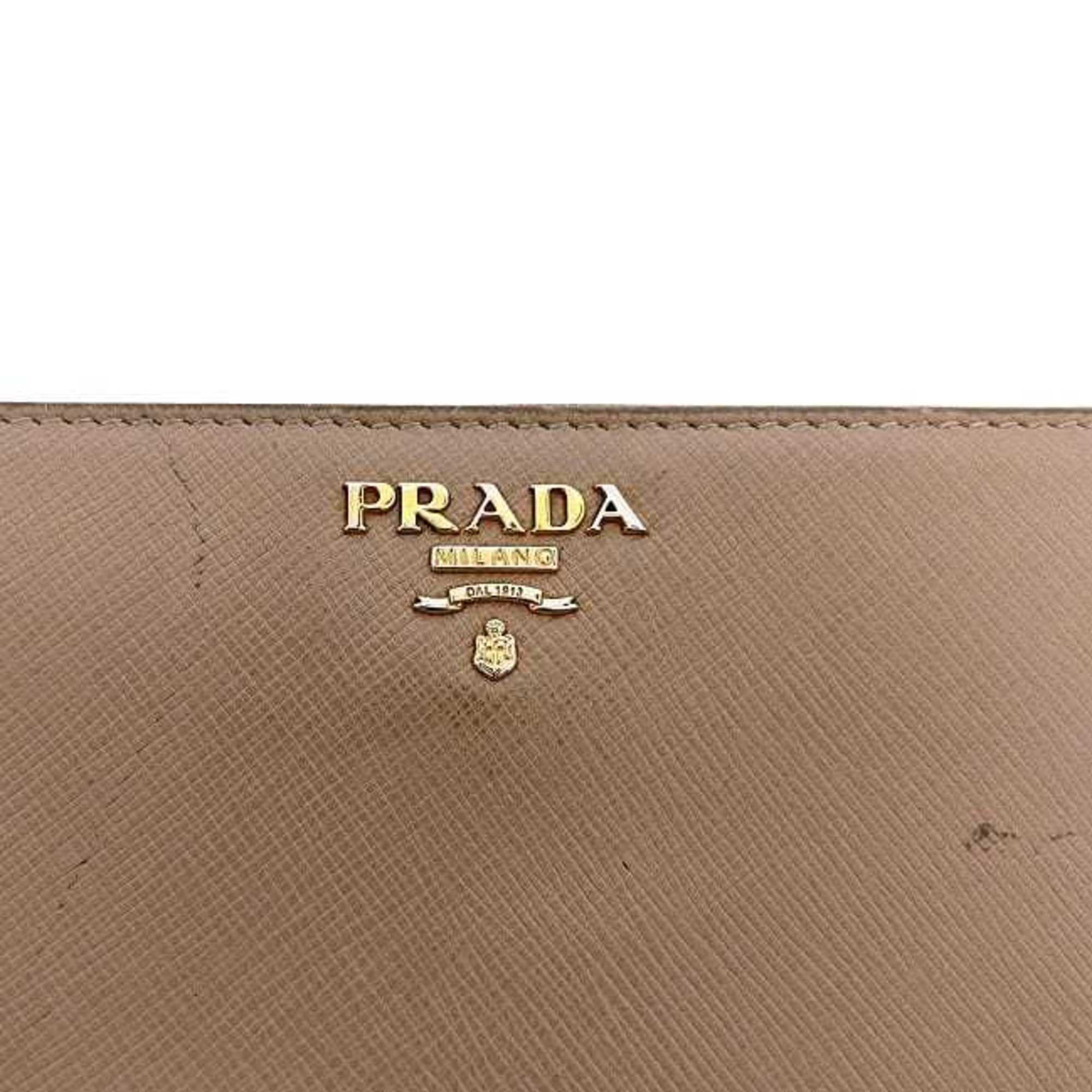 Prada Pink Beige Saffiano Metal Long Wallet (Bi-Fold)