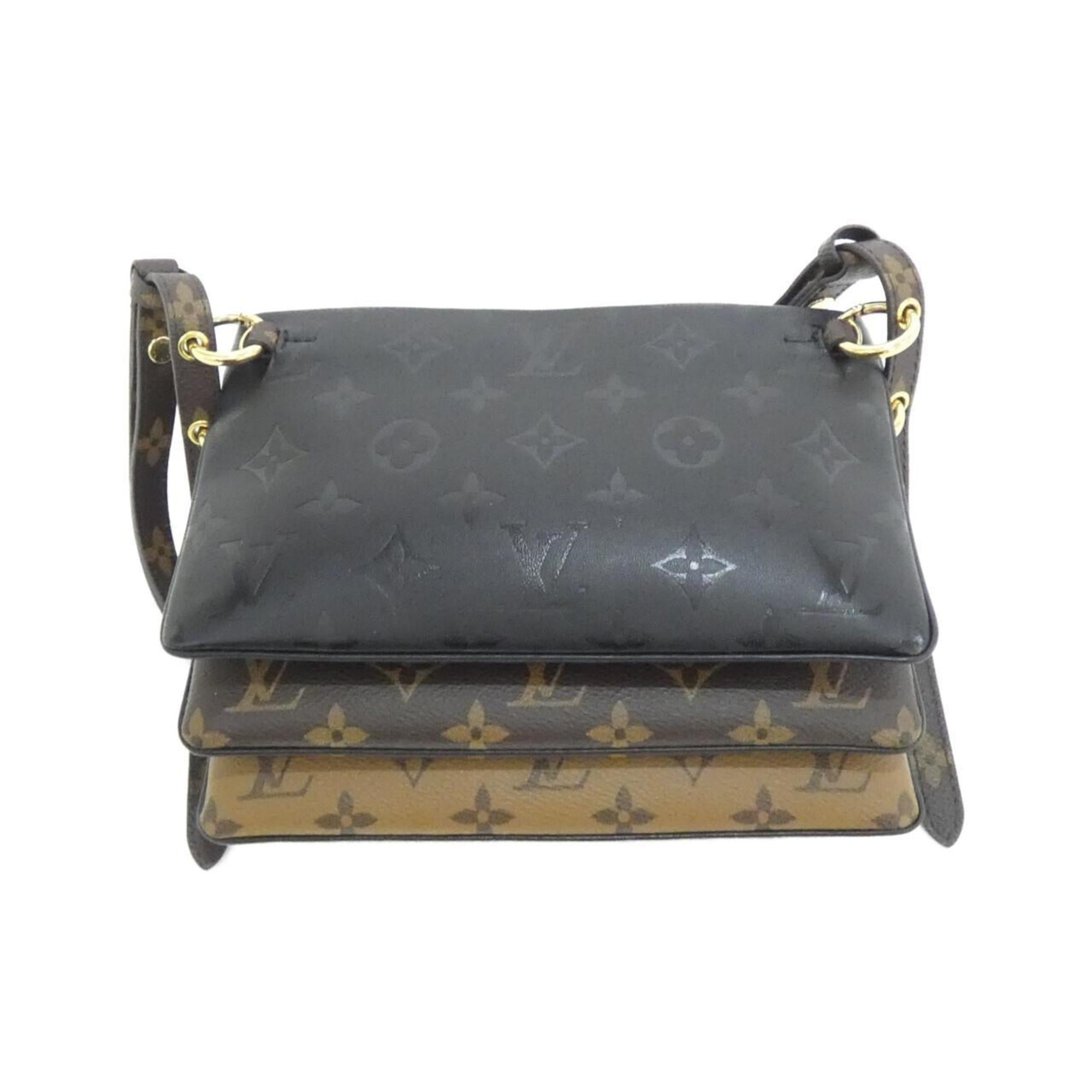 Louis Vuitton Monogram Black Marron Coated Canvas Leather Pochette Shoulder Bag