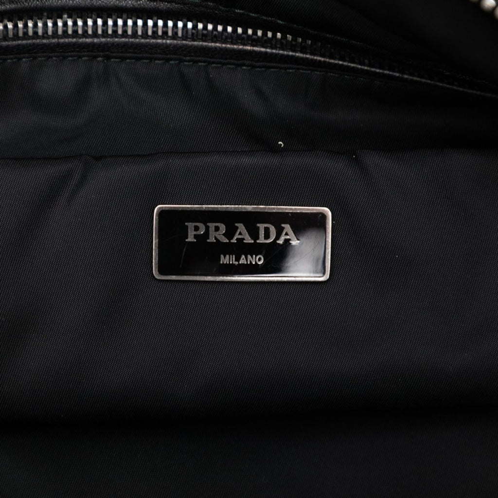 Prada Black Navy Nylon Leather Handbag Shoulder Bag