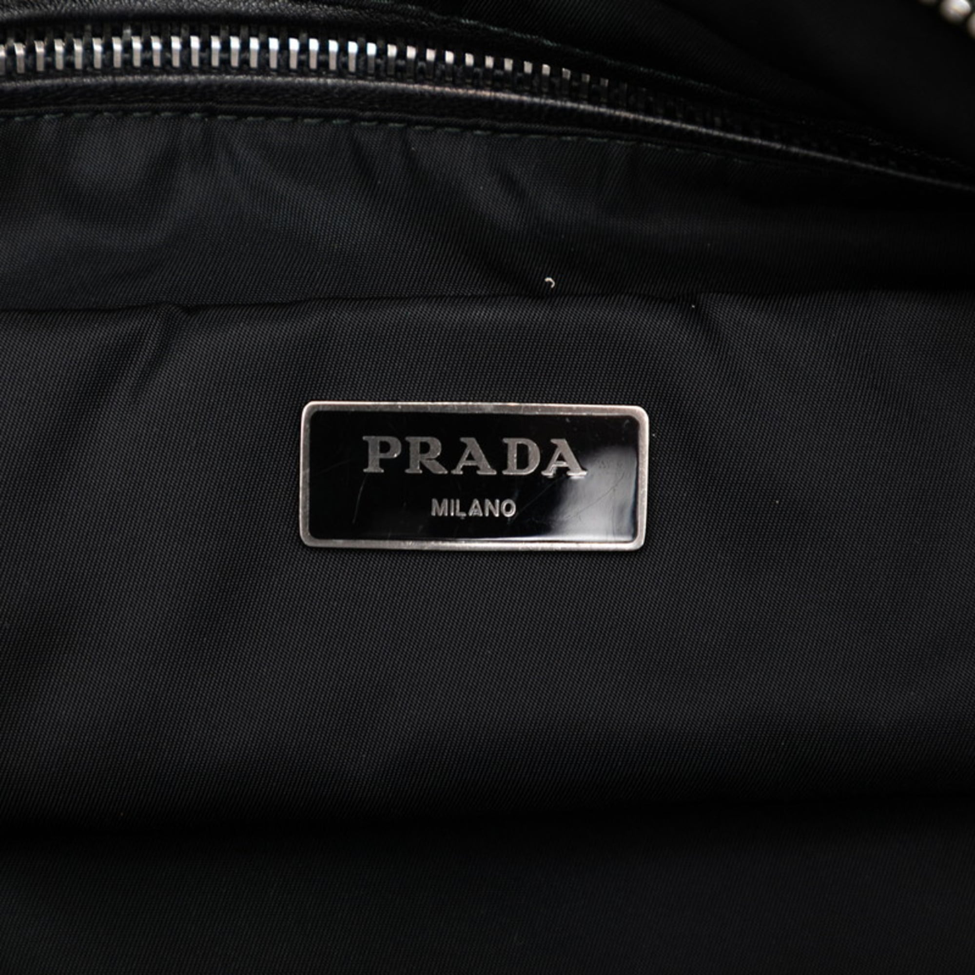 Prada Black Navy Nylon Leather Handbag Shoulder Bag