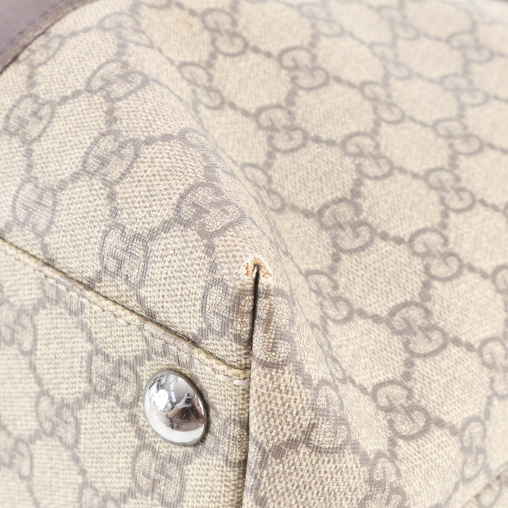Gucci Beige Brown Leather Coated Canvas Handbag Shoulder Bag Tote Bag (Pre-Owned)