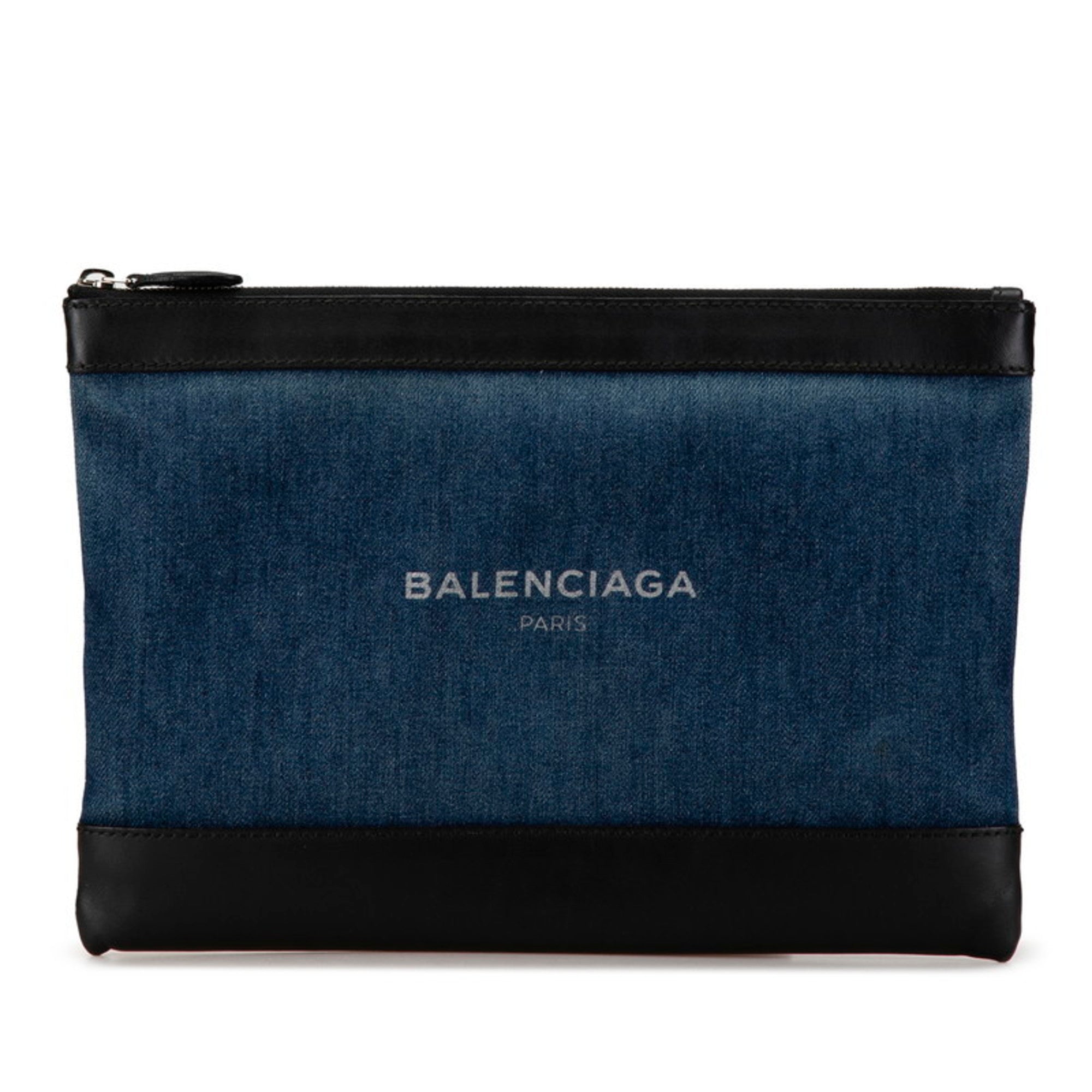 Balenciaga Black Denim Leather Clutch