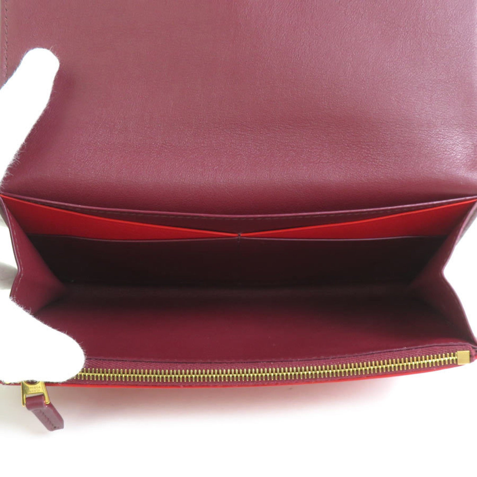 Bottega Veneta Bordeaux Red Color Leather Long Wallet (Bi-Fold)