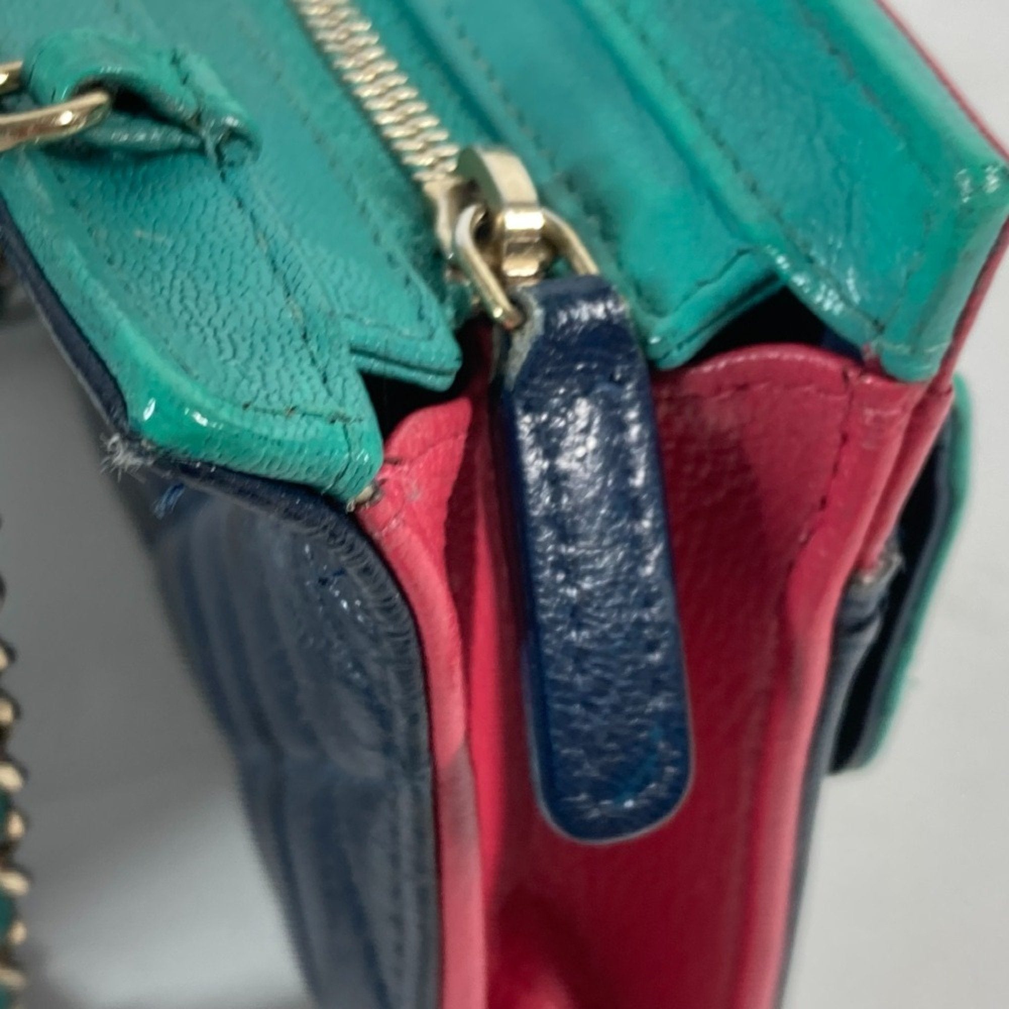 Chanel Navy Pink Grained Calfskin Pochette Shoulder Bag