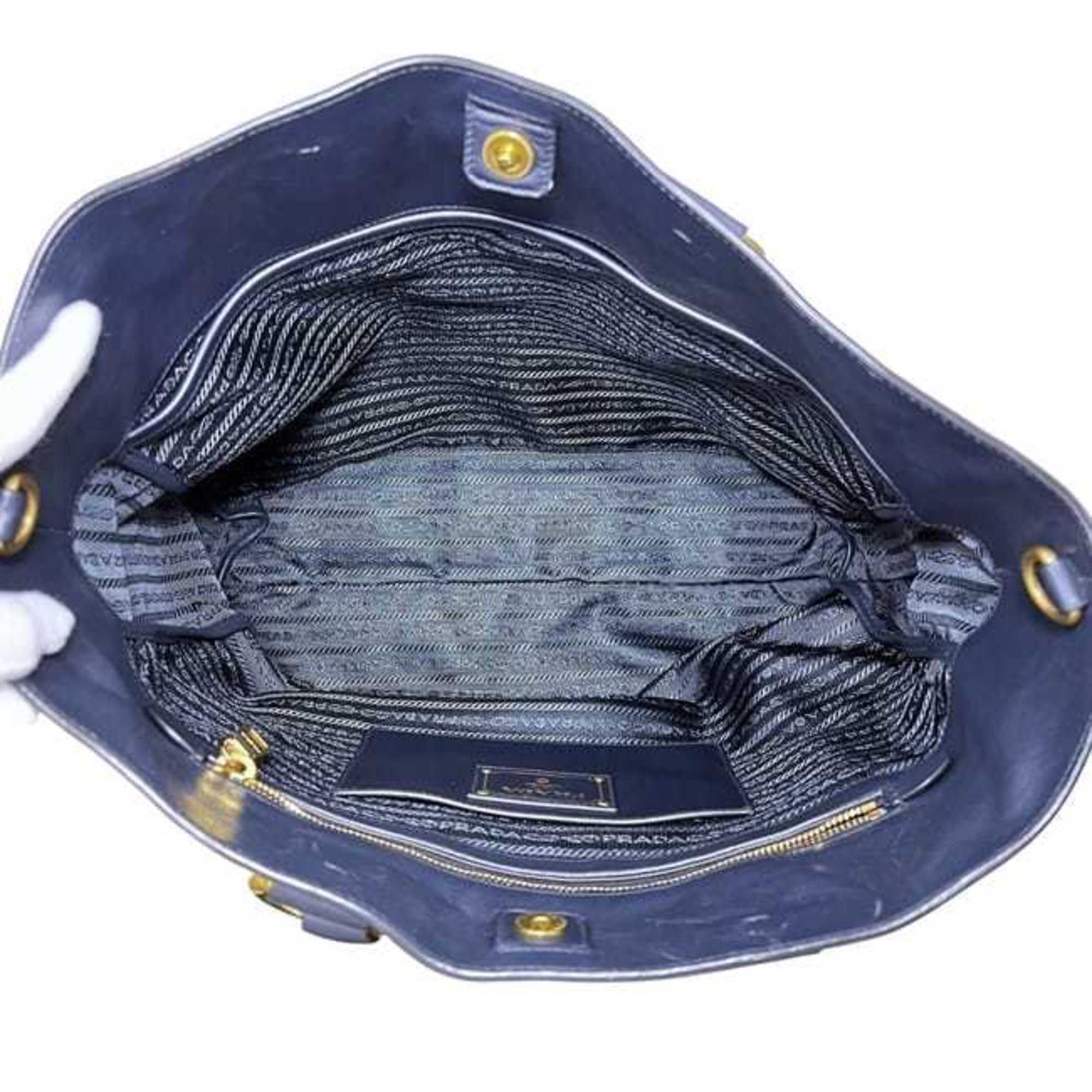Prada Navy Leather Shoulder Bag Tote Bag