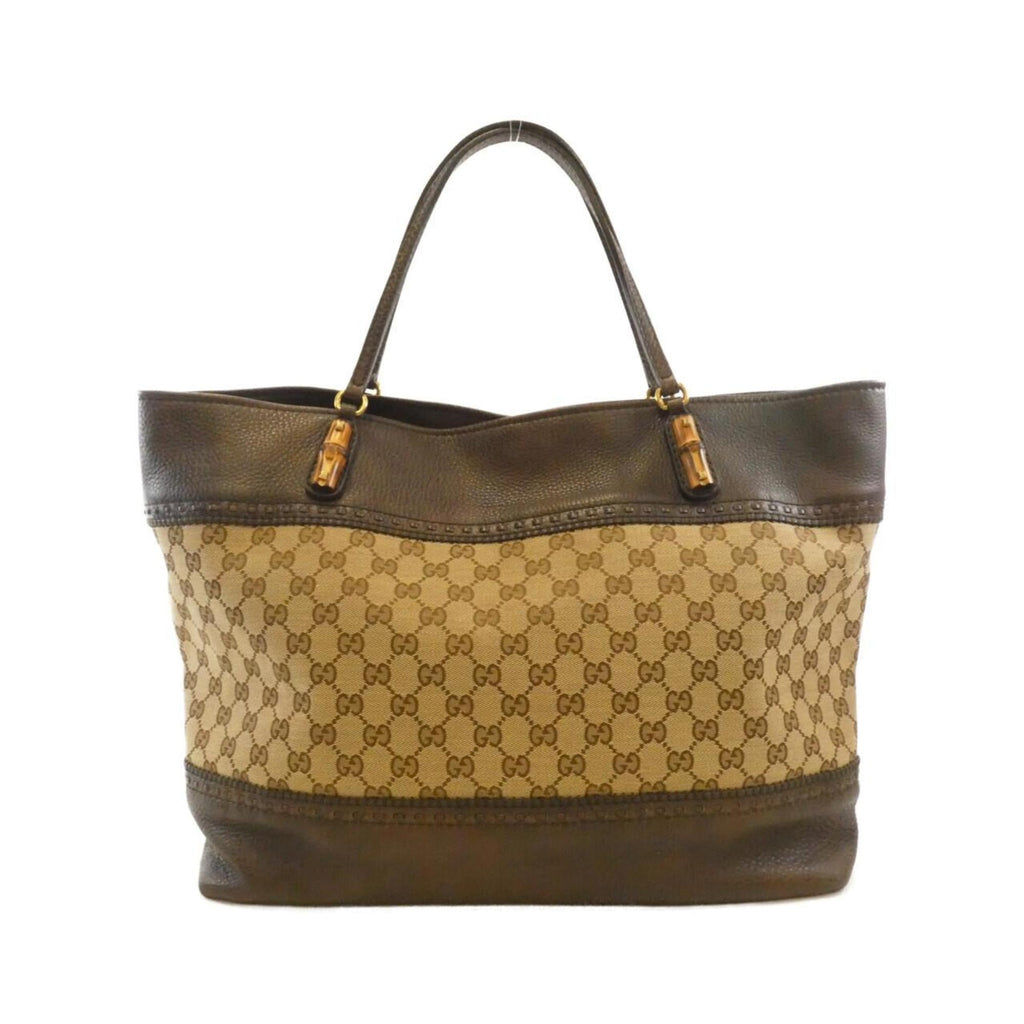 Gucci Gg Canvas Brown Gg Canvas Leather Handbag (Pre-Owned)