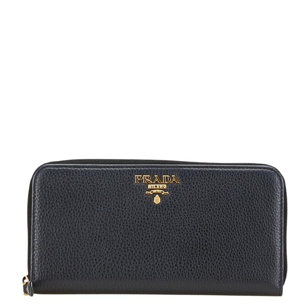 Prada Navy Leather Long Wallet (Bi-Fold)