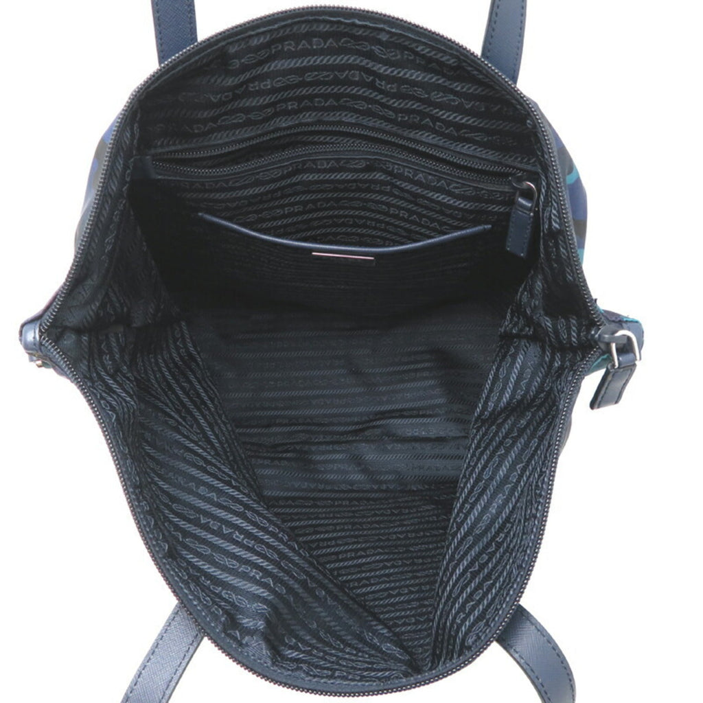Prada Blue Nylon Leather Tote Bag