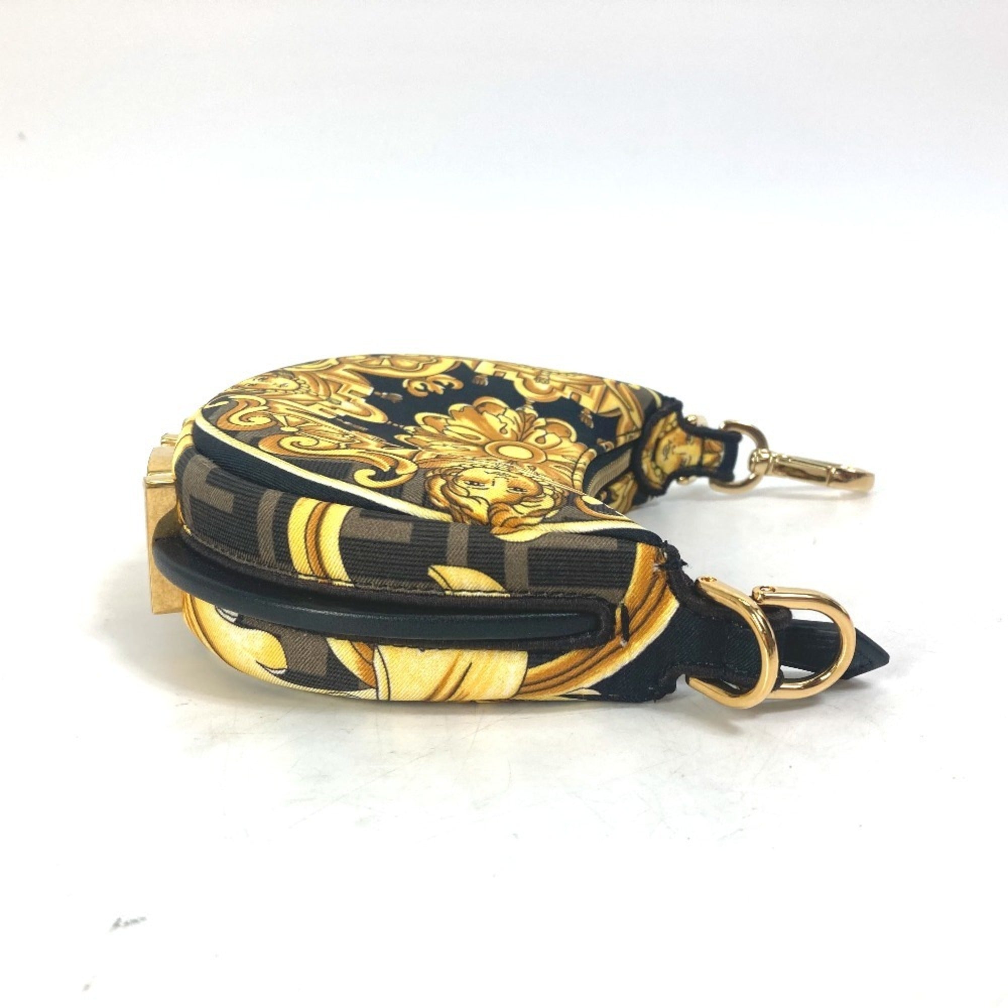 Fendi Black Yellow Nylon Leather Clutch Bag Handbag Pouch