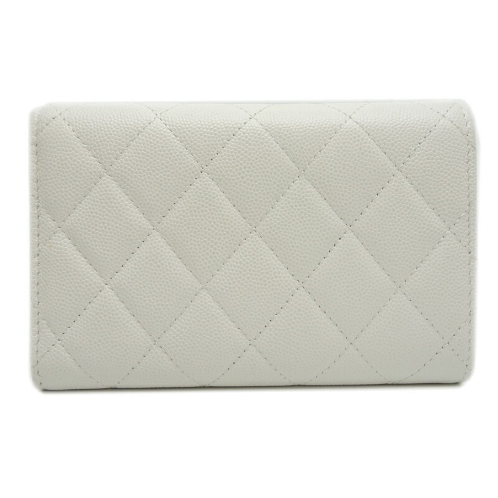 Chanel White Grained Calfskin Wallet (Tri-Fold)