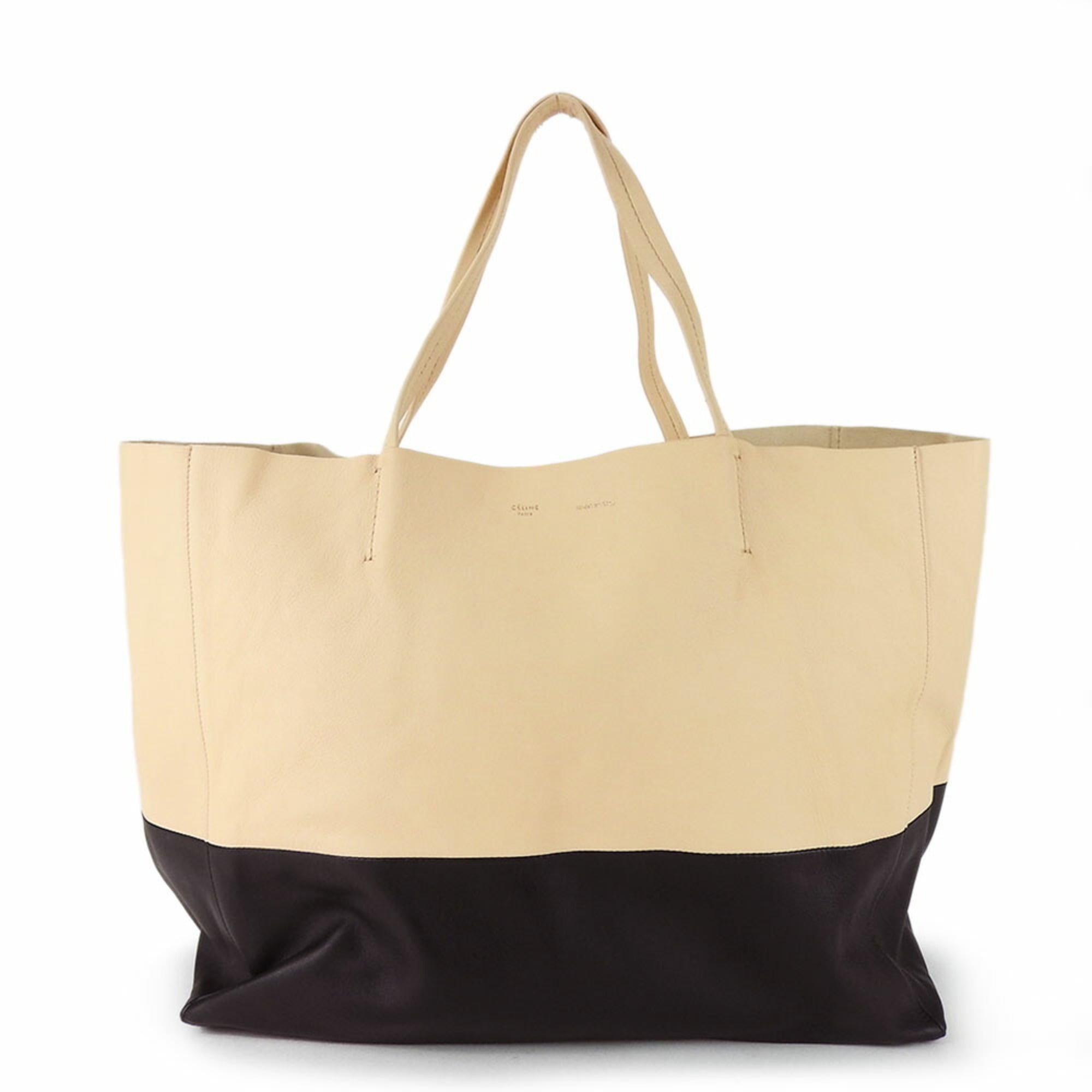 Celine Beige Black Leather Tote Bag