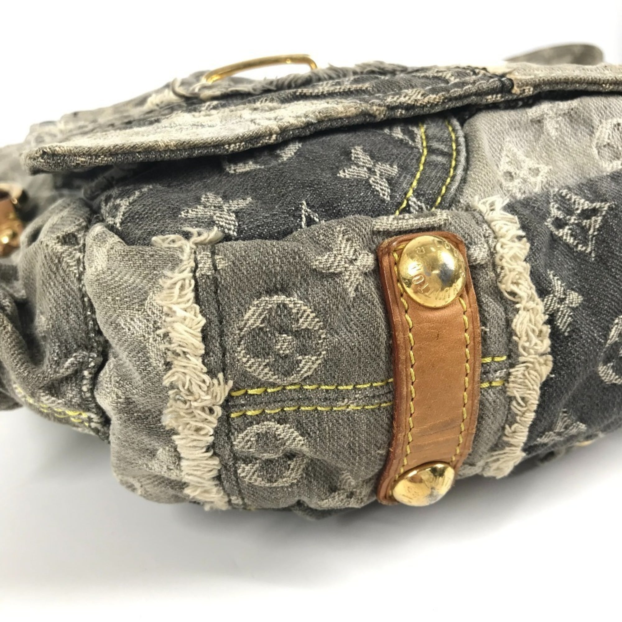Louis Vuitton Black Gray Monogram Denim Shoulder Bag