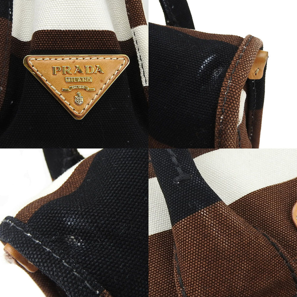 Prada Black Brown White Canvas Handbag
