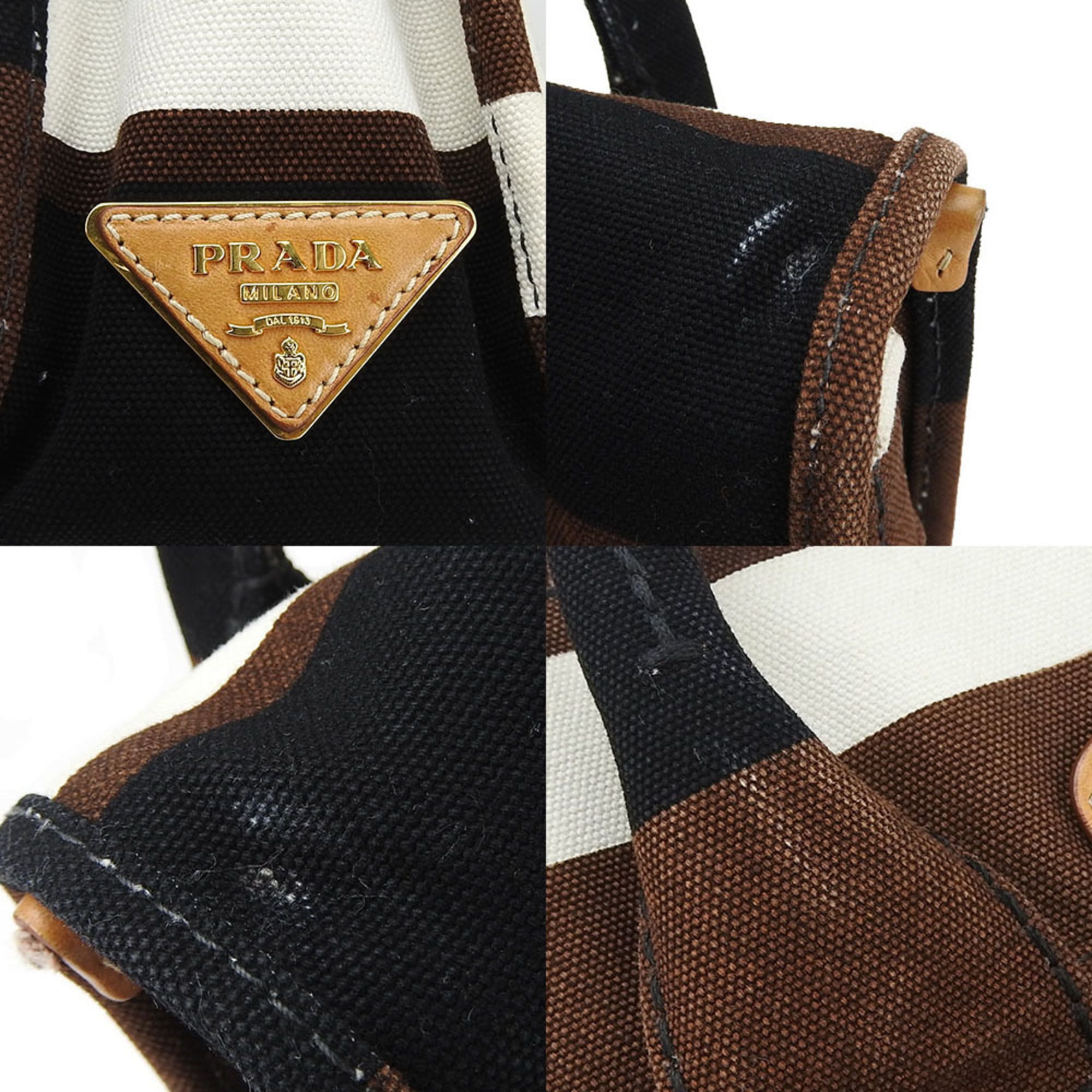 Prada Black Brown White Canvas Handbag