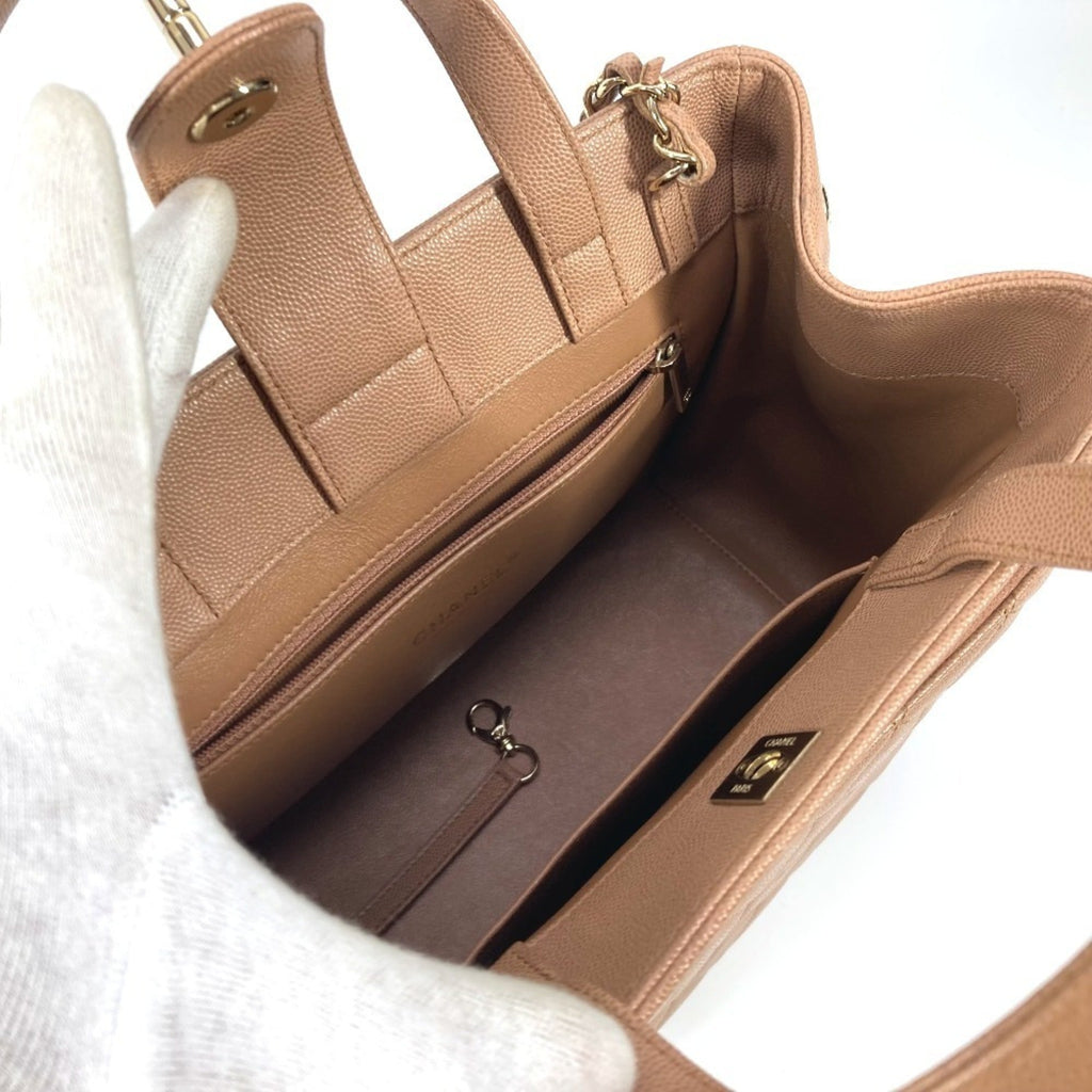 Chanel Beige Grained Calfskin Shoulder Bag Tote Bag