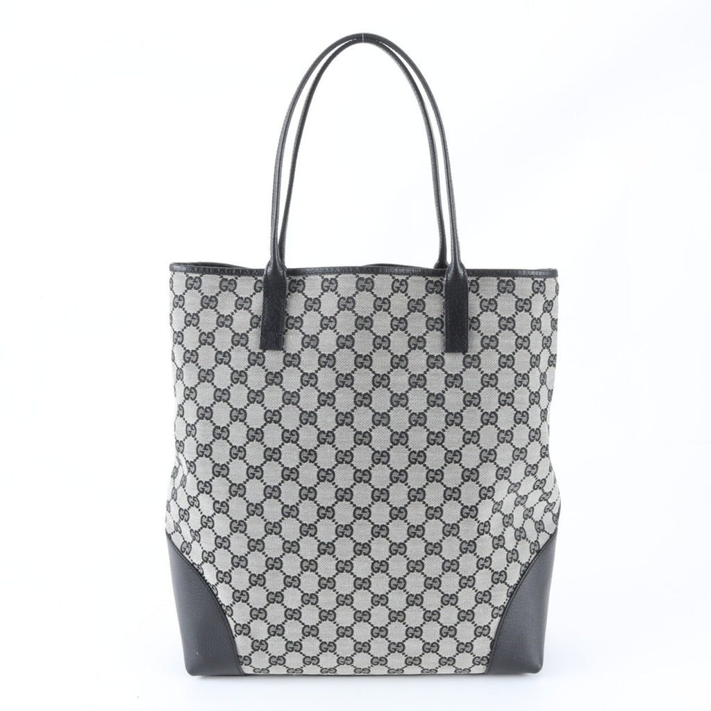 Gucci Black Gray Leather Canvas Shoulder Bag Tote Bag (Pre-Owned)