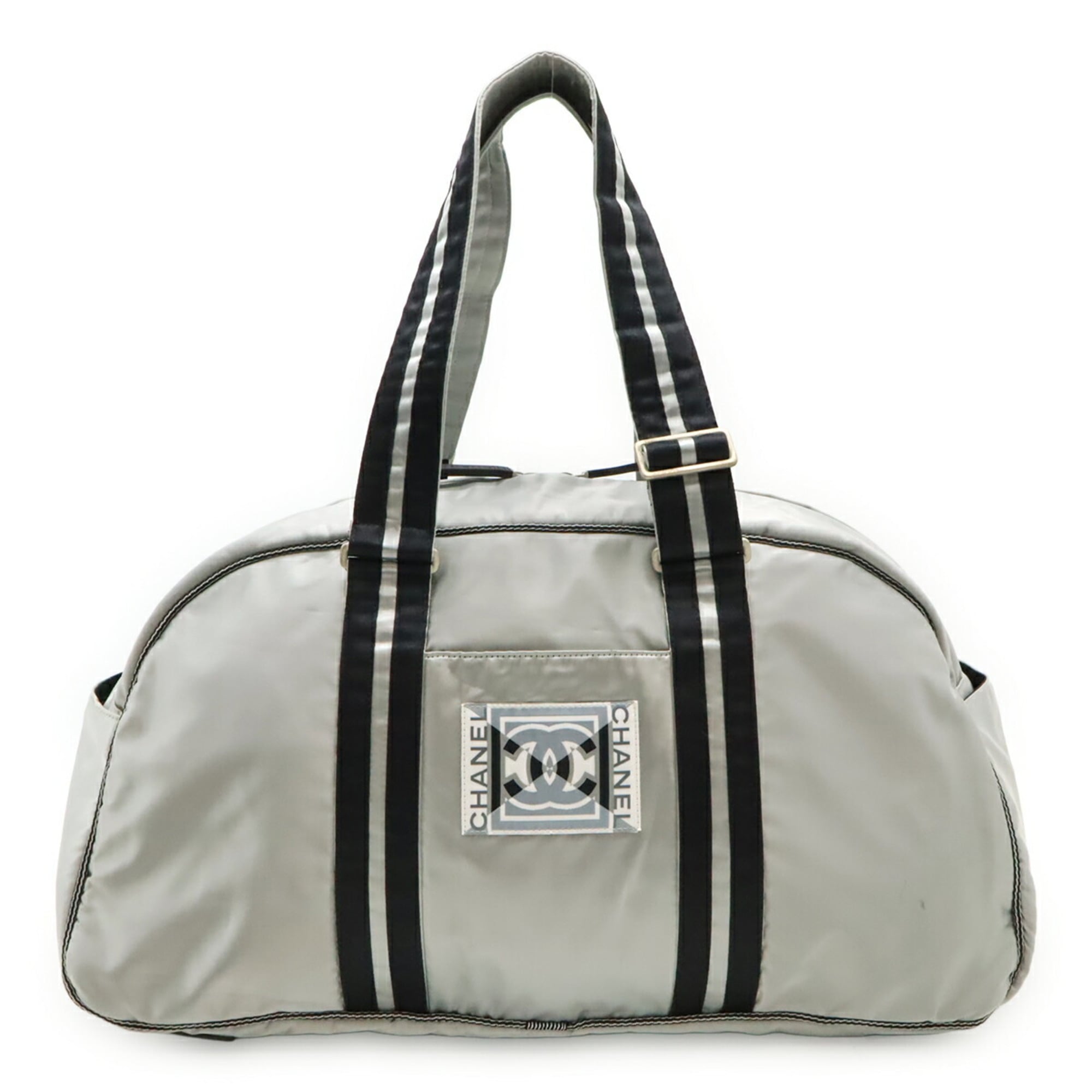 Chanel Black Silver Nylon Boston Bag Handbag