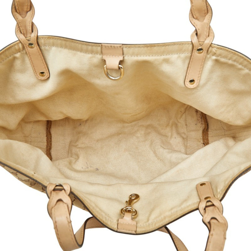 Gucci Gg Canvas Beige Brown Gg Canvas Leather Tote Bag (Pre-Owned)